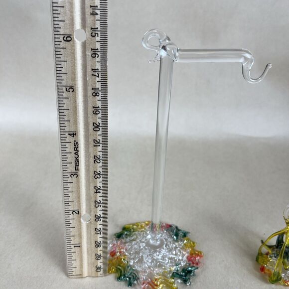Vintage Mini Spun Blown Glass Bird In Cage Overhang w/Stand 6” Art Decor Display - Picture 10 of 12
